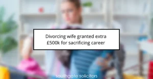 Illustration representing a divorce settlement with a woman receiving extra compensation for career sacrifices